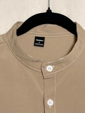 NFINITY Men's Tan Mandarin Collar Button-Down Shirt
